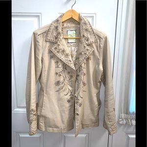 Paparazzi Cream/taupe embroidered Jacket  Size L EUC